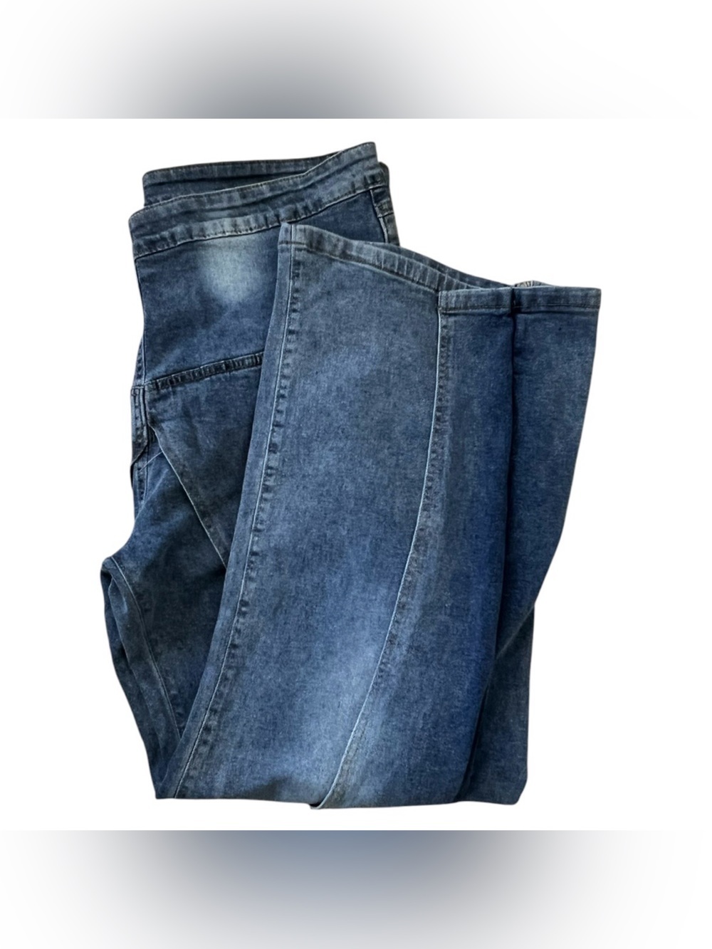 High-Rise Wide Leg Blue Jeans with Front Panel Detail - Picture 9 of 11